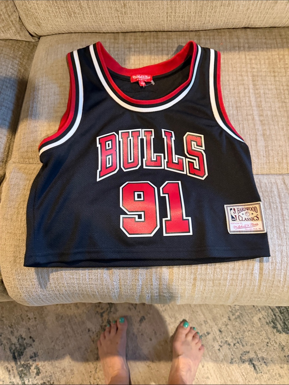Mitchell & Ness Chicago Bulls Crop Jersey Tank - Black/Red/White Rodman91